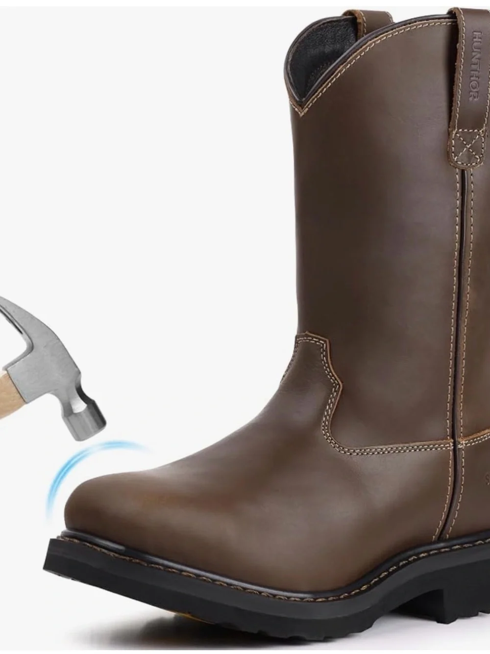 Men's Brown Leather Pull-On Work Boots
